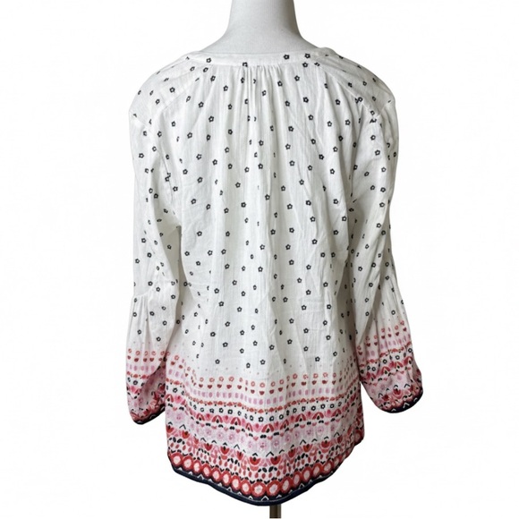 Boden Gauzy Tassel Tie Neck Boho Top Womens Size 4 White Floral - Picture 5 of 8